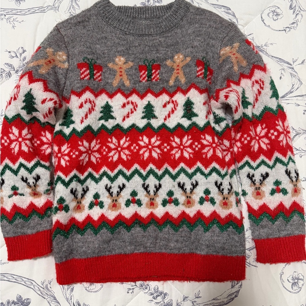 Primark Gray and Red Festive Crewneck Sweater (11)